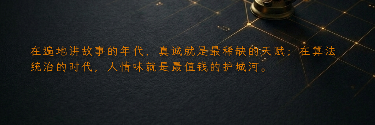 在遍地讲故事的年代,真诚就是最稀缺的天赋;在算法统治的时代,人情味就是最值钱的护城河。