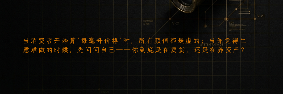 当消费者开始算‘每毫升价格’时,所有颜值都是虚的;当你觉得生意难做的时候,先问问自己——你到底是在卖货,还是在养资产?