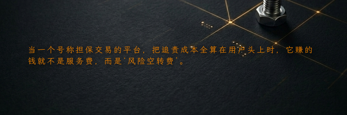 当一个号称担保交易的平台,把追责成本全算在用户头上时,它赚的钱就不是服务费,而是‘风险空转费’。