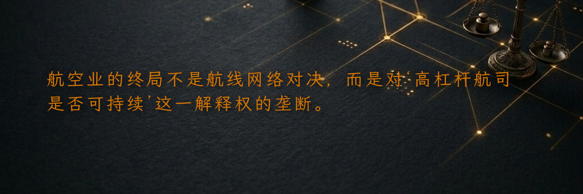 航空业的终局不是航线网络对决,而是对‘高杠杆航司是否可持续’这一解释权的垄断。