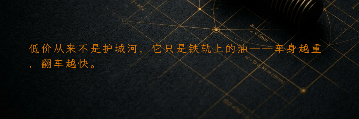 低价从来不是护城河,它只是铁轨上的油——车身越重,翻车越快。