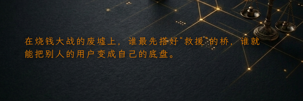 在烧钱大战的废墟上,谁最先搭好“救援”的桥,谁就能把别人的用户变成自己的底盘。