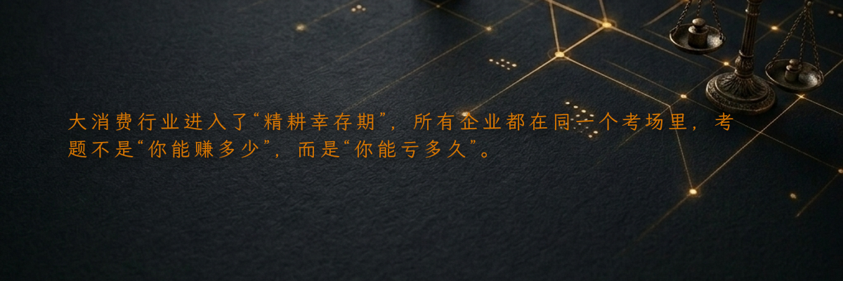 大消费行业进入了“精耕幸存期”,所有企业都在同一个考场里,考题不是“你能赚多少”,而是“你能亏多久”。