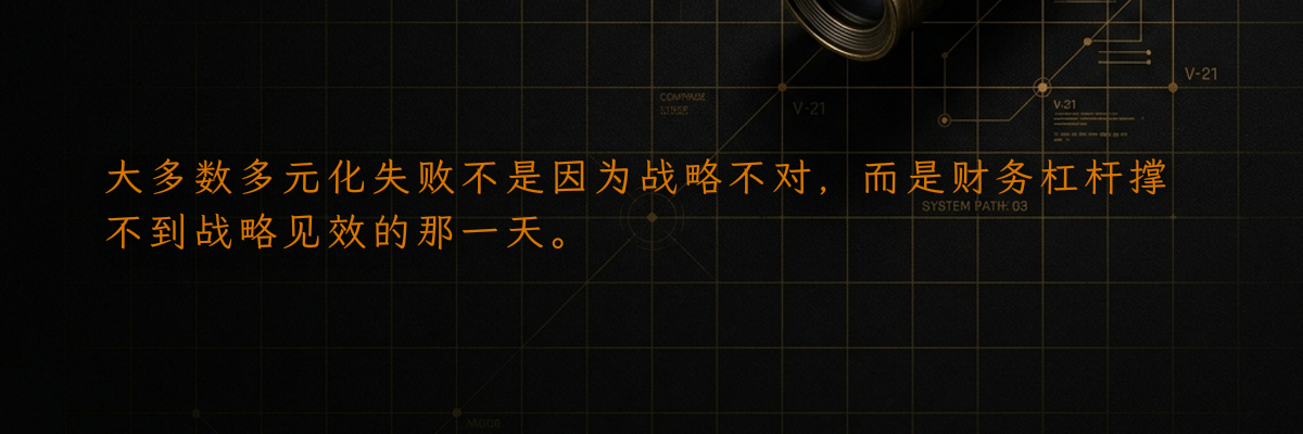 大多数多元化失败不是因为战略不对,而是财务杠杆撑不到战略见效的那一天。