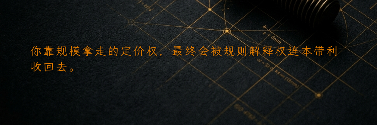 你靠规模拿走的定价权,最终会被规则解释权连本带利收回去。
