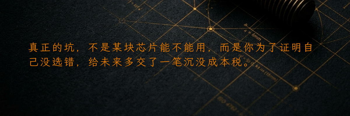 真正的坑,不是某块芯片能不能用,而是你为了证明自己没选错,给未来多交了一笔沉没成本税。
