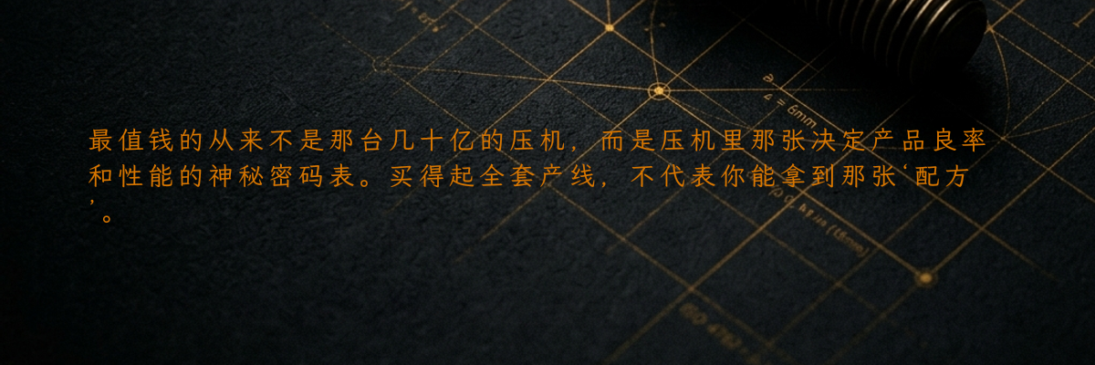最值钱的从来不是那台几十亿的压机,而是压机里那张决定产品良率和性能的神秘密码表。买得起全套产线,不代表你能拿到那张‘配方’。