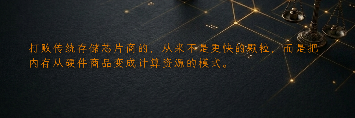 打败传统存储芯片商的,从来不是更快的颗粒,而是把内存从硬件商品变成计算资源的模式。