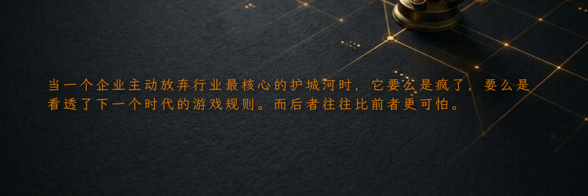 当一个企业主动放弃行业最核心的护城河时,它要么是疯了,要么是看透了下一个时代的游戏规则。而后者往往比前者更可怕。