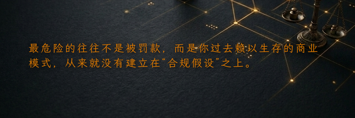 最危险的往往不是被罚款,而是你过去赖以生存的商业模式,从来就没有建立在“合规假设”之上。
