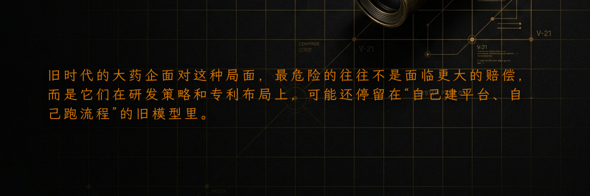 旧时代的大药企面对这种局面,最危险的往往不是面临更大的赔偿,而是它们在研发策略和专利布局上,可能还停留在“自己建平台、自己跑流程”的旧模型里。