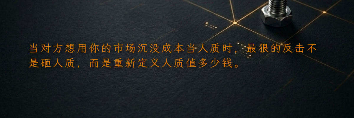 当对方想用你的市场沉没成本当人质时,最狠的反击不是砸人质,而是重新定义人质值多少钱。