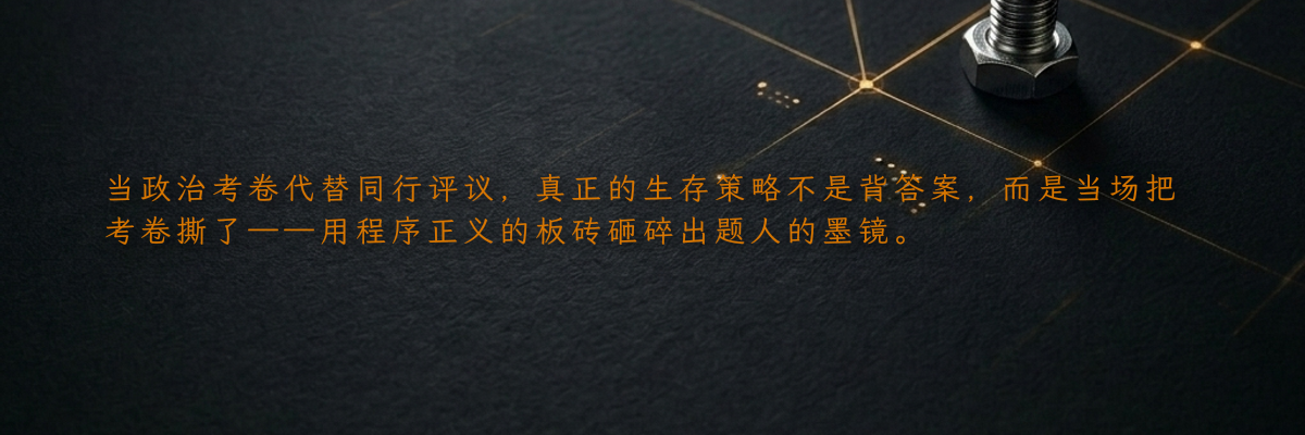 当政治考卷代替同行评议,真正的生存策略不是背答案,而是当场把考卷撕了——用程序正义的板砖砸碎出题人的墨镜。