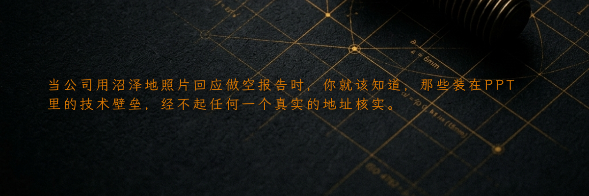 当公司用沼泽地照片回应做空报告时,你就该知道,那些装在PPT里的技术壁垒,经不起任何一个真实的地址核实。