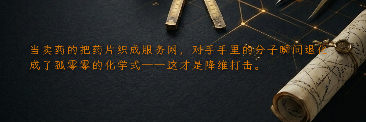 当卖药的把药片织成服务网,对手手里的分子瞬间退化成了孤零零的化学式——这才是降维打击。