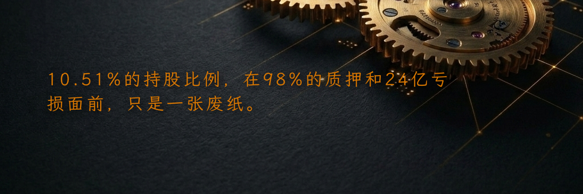 10.51%的持股比例,在98%的质押和24亿亏损面前,只是一张废纸。