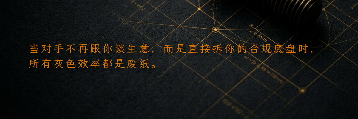 当对手不再跟你谈生意,而是直接拆你的合规底盘时,所有灰色效率都是废纸。