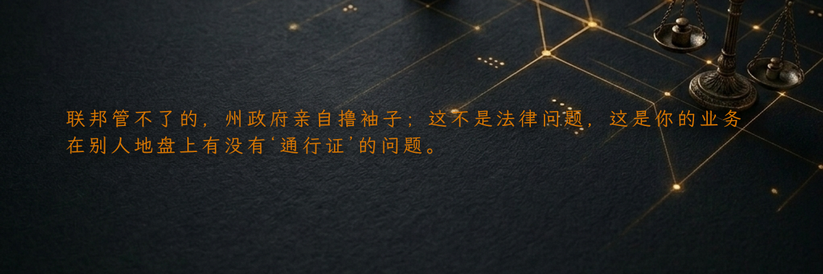 联邦管不了的,州政府亲自撸袖子;这不是法律问题,这是你的业务在别人地盘上有没有‘通行证’的问题。