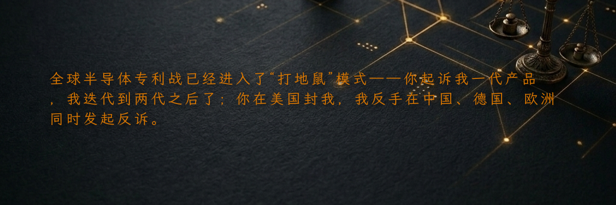 全球半导体专利战已经进入了“打地鼠”模式——你起诉我一代产品,我迭代到两代之后了;你在美国封我,我反手在中国、德国、欧洲同时发起反诉。