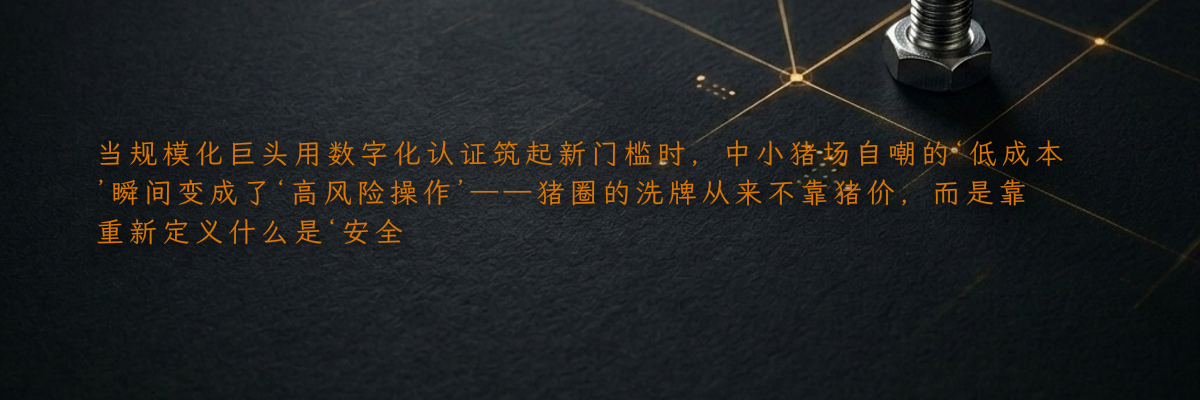 当规模化巨头用数字化认证筑起新门槛时,中小猪场自嘲的‘低成本’瞬间变成了‘高风险操作’——猪圈的洗牌从来不靠猪价,而是靠重新定义什么是‘安全