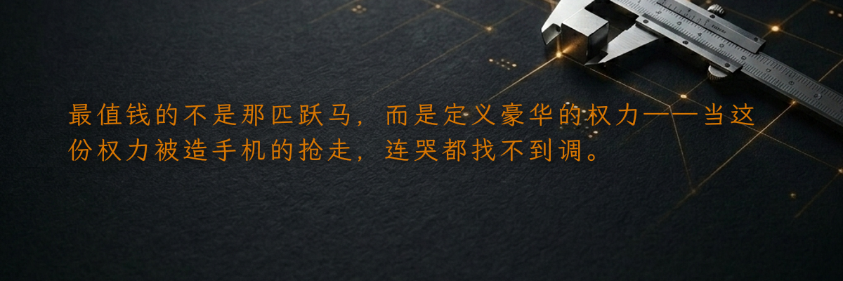 最值钱的不是那匹跃马,而是定义豪华的权力——当这份权力被造手机的抢走,连哭都找不到调。