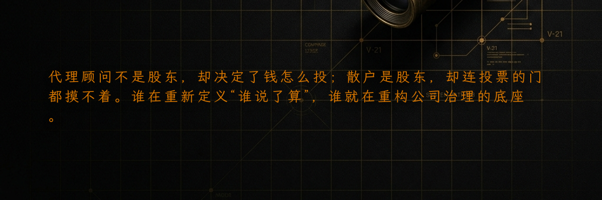代理顾问不是股东,却决定了钱怎么投;散户是股东,却连投票的门都摸不着。谁在重新定义“谁说了算”,谁就在重构公司治理的底座。