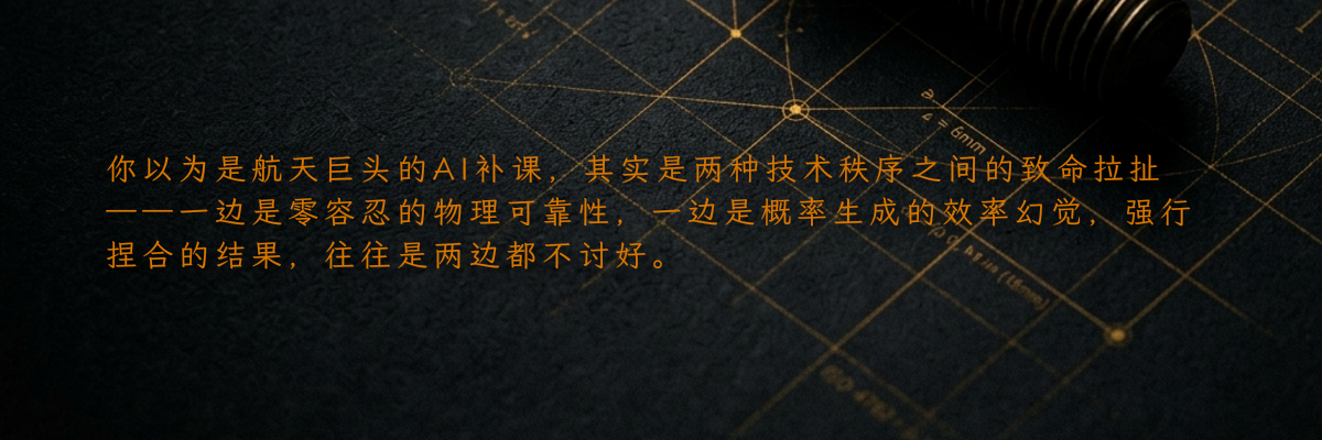 你以为是航天巨头的AI补课,其实是两种技术秩序之间的致命拉扯——一边是零容忍的物理可靠性,一边是概率生成的效率幻觉,强行捏合的结果,往往是两边都不讨好。