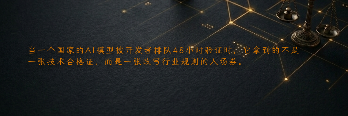 当一个国家的AI模型被开发者排队48小时验证时,它拿到的不是一张技术合格证,而是一张改写行业规则的入场券。