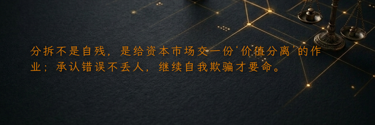 分拆不是自残,是给资本市场交一份‘价值分离’的作业;承认错误不丢人,继续自我欺骗才要命。