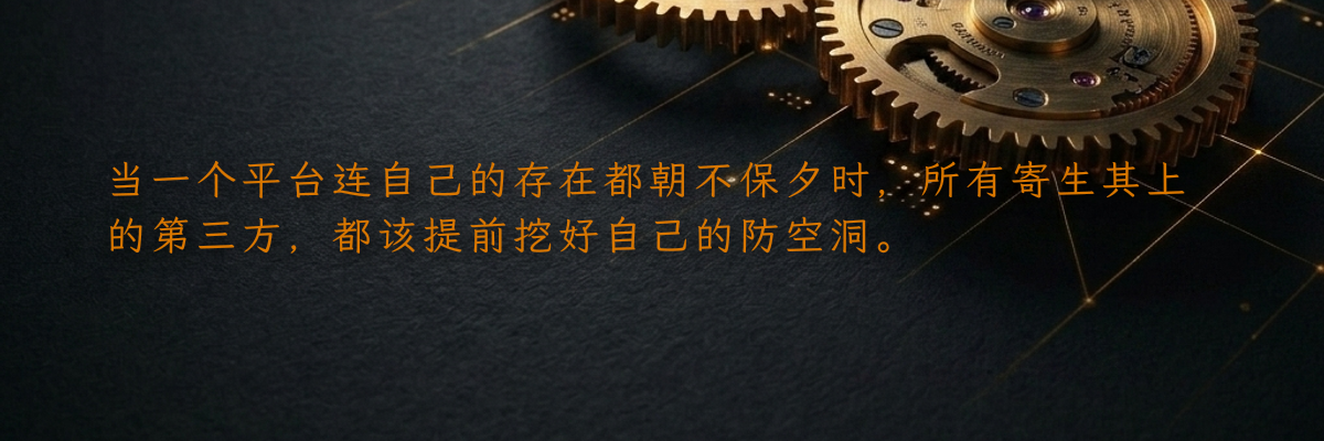当一个平台连自己的存在都朝不保夕时,所有寄生其上的第三方,都该提前挖好自己的防空洞。