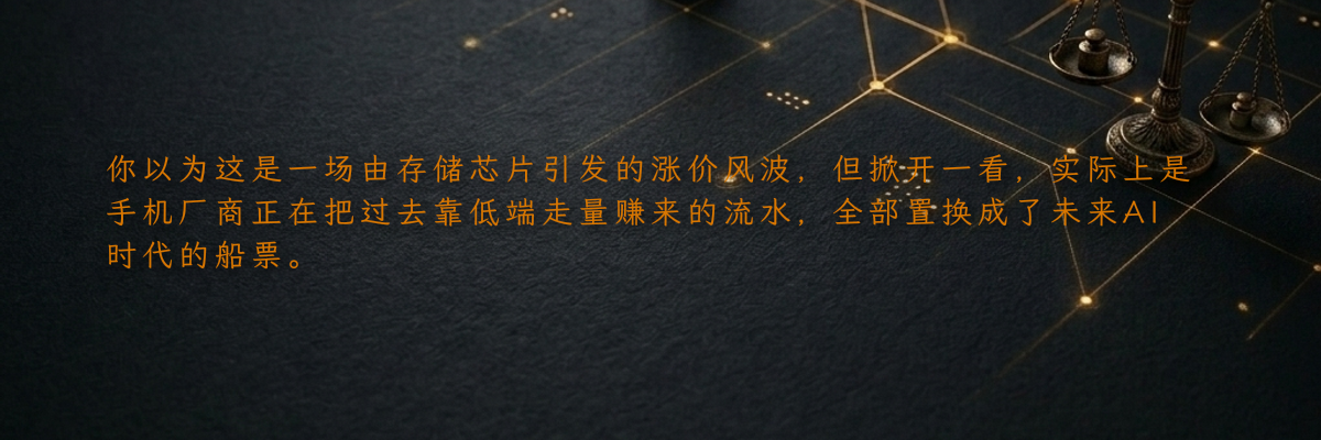 你以为这是一场由存储芯片引发的涨价风波,但掀开一看,实际上是手机厂商正在把过去靠低端走量赚来的流水,全部置换成了未来AI时代的船票。