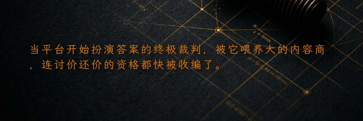 当平台开始扮演答案的终极裁判,被它喂养大的内容商,连讨价还价的资格都快被收编了。