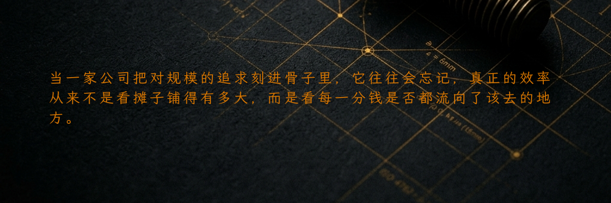 当一家公司把对规模的追求刻进骨子里,它往往会忘记,真正的效率从来不是看摊子铺得有多大,而是看每一分钱是否都流向了该去的地方。