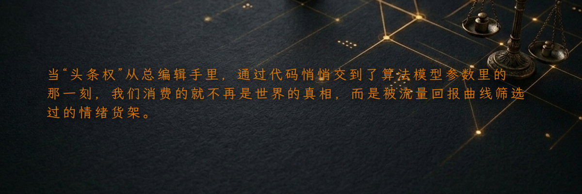 当“头条权”从总编辑手里,通过代码悄悄交到了算法模型参数里的那一刻,我们消费的就不再是世界的真相,而是被流量回报曲线筛选过的情绪货架。
