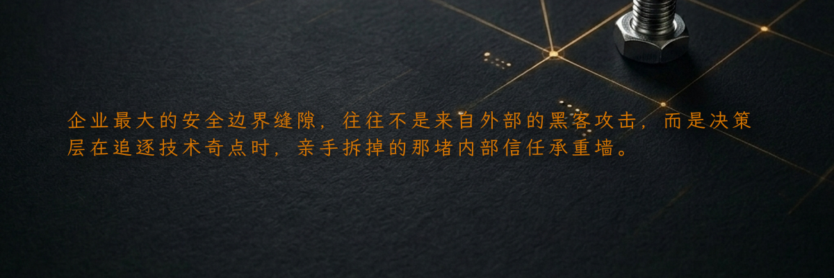 企业最大的安全边界缝隙,往往不是来自外部的黑客攻击,而是决策层在追逐技术奇点时,亲手拆掉的那堵内部信任承重墙。