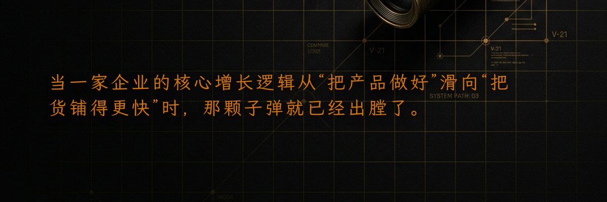 当一家企业的核心增长逻辑从“把产品做好”滑向“把货铺得更快”时,那颗子弹就已经出膛了。