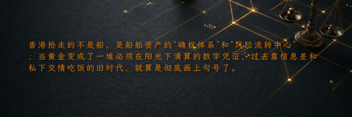 香港抢走的不是船,是船舶资产的“确权体系”和“风险流转中心”;当黄金变成了一堆必须在阳光下清算的数字凭证,过去靠信息差和私下交情吃饭的旧时代,就算是彻底画上句号了。
