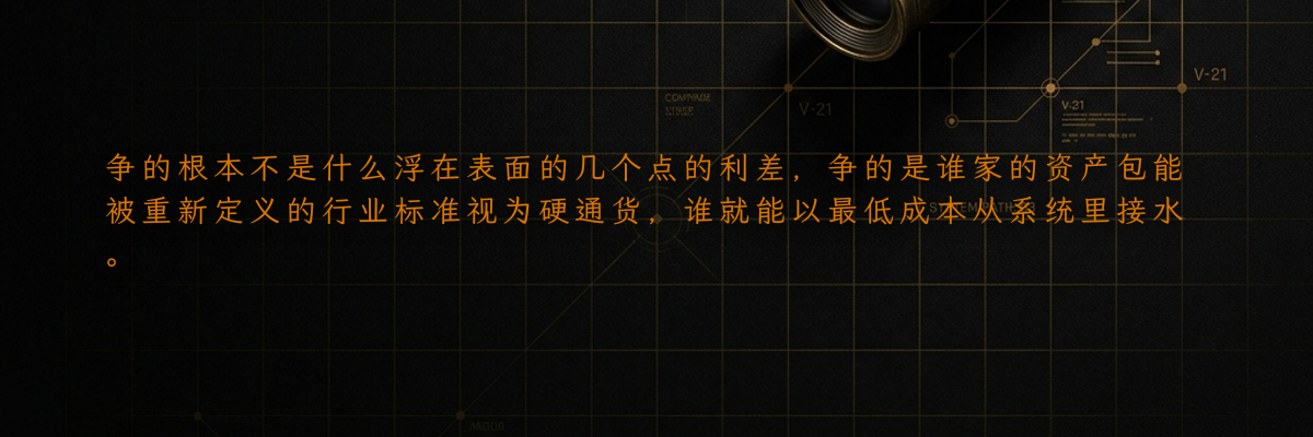 争的根本不是什么浮在表面的几个点的利差,争的是谁家的资产包能被重新定义的行业标准视为硬通货,谁就能以最低成本从系统里接水。