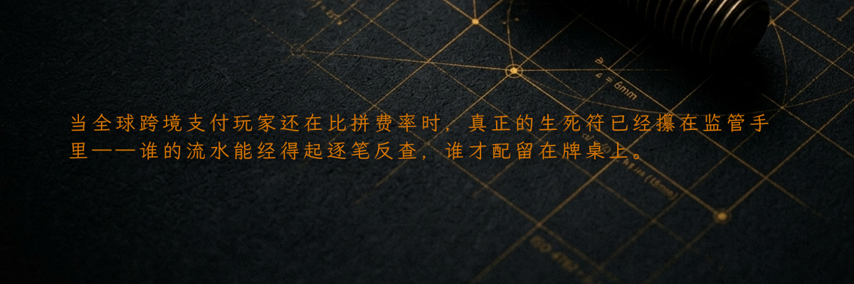 当全球跨境支付玩家还在比拼费率时,真正的生死符已经攥在监管手里——谁的流水能经得起逐笔反查,谁才配留在牌桌上。