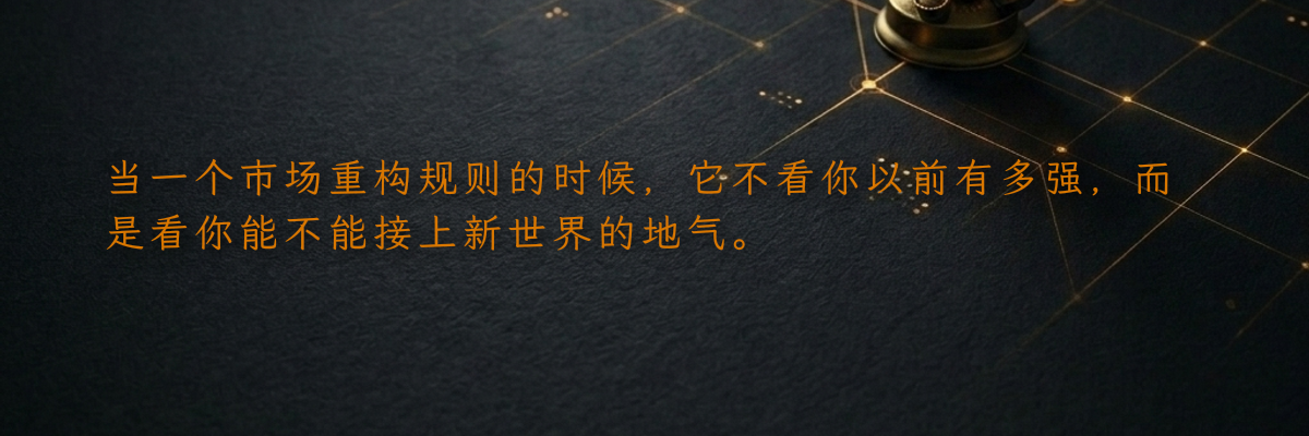 当一个市场重构规则的时候,它不看你以前有多强,而是看你能不能接上新世界的地气。