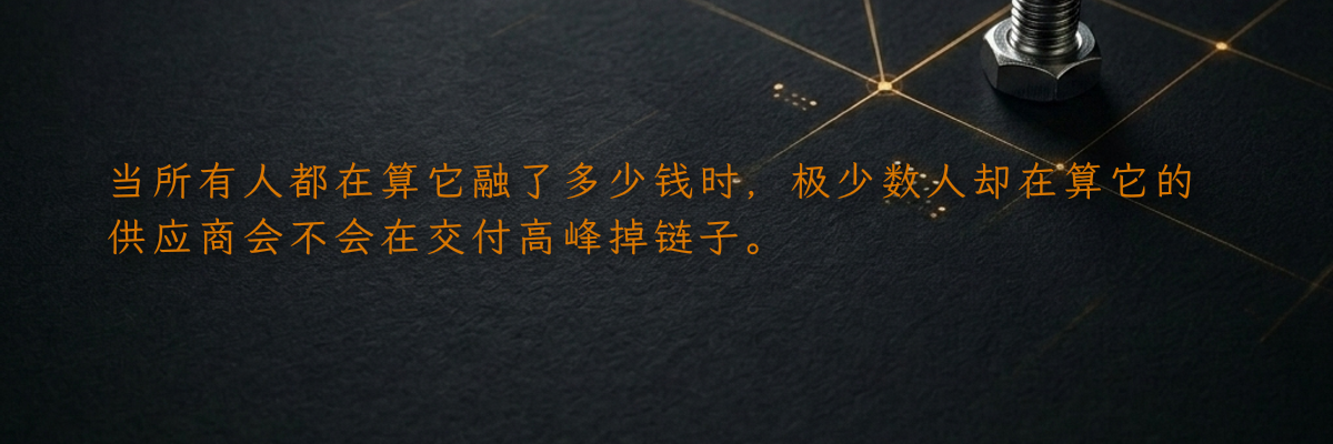当所有人都在算它融了多少钱时,极少数人却在算它的供应商会不会在交付高峰掉链子。