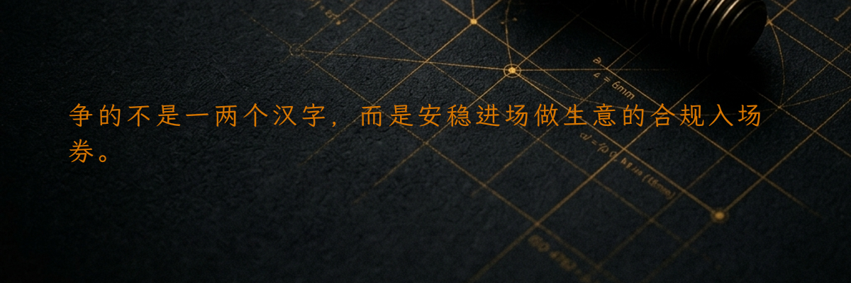 争的不是一两个汉字,而是安稳进场做生意的合规入场券。
