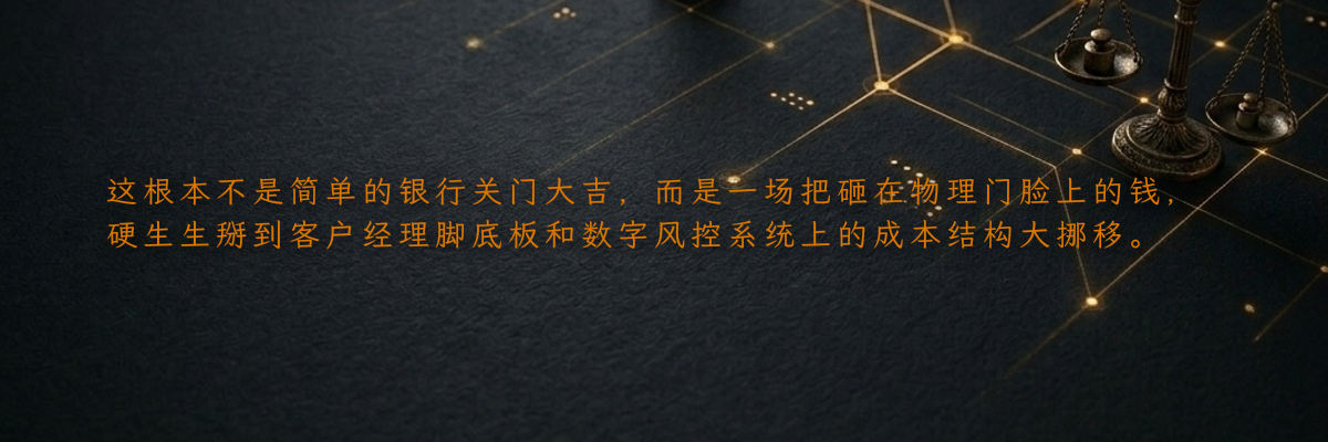 这根本不是简单的银行关门大吉,而是一场把砸在物理门脸上的钱,硬生生掰到客户经理脚底板和数字风控系统上的成本结构大挪移。