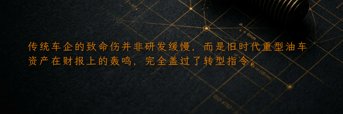 传统车企的致命伤并非研发缓慢,而是旧时代重型油车资产在财报上的轰鸣,完全盖过了转型指令。