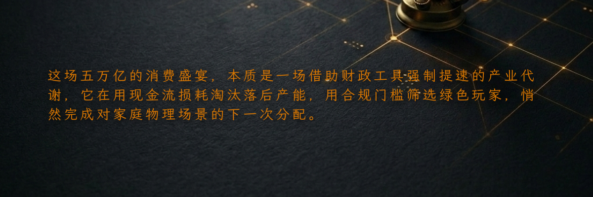 这场五万亿的消费盛宴,本质是一场借助财政工具强制提速的产业代谢,它在用现金流损耗淘汰落后产能,用合规门槛筛选绿色玩家,悄然完成对家庭物理场景的下一次分配。