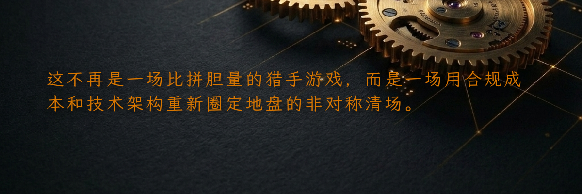 这不再是一场比拼胆量的猎手游戏,而是一场用合规成本和技术架构重新圈定地盘的非对称清场。