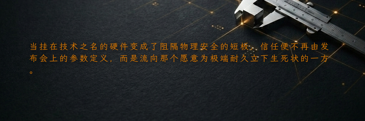 当挂在技术之名的硬件变成了阻隔物理安全的短板,信任便不再由发布会上的参数定义,而是流向那个愿意为极端耐久立下生死状的一方。