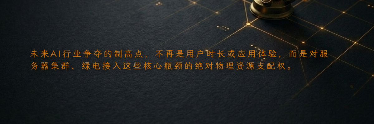 未来AI行业争夺的制高点,不再是用户时长或应用体验,而是对服务器集群、绿电接入这些核心瓶颈的绝对物理资源支配权。