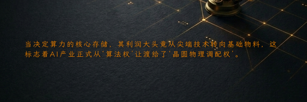 当决定算力的核心存储,其利润大头竟从尖端技术转向基础物料,这标志着AI产业正式从‘算法权’让渡给了‘晶圆物理调配权’。