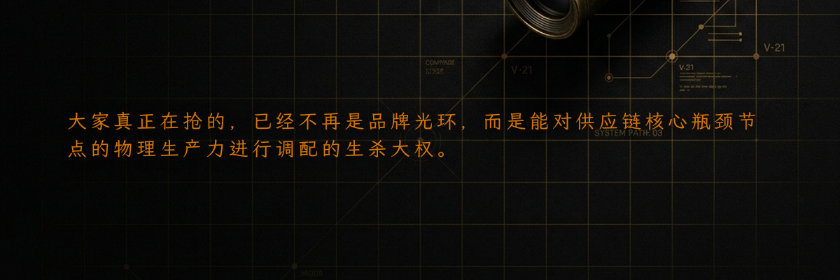 大家真正在抢的,已经不再是品牌光环,而是能对供应链核心瓶颈节点的物理生产力进行调配的生杀大权。